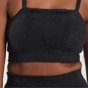 Whitney Eyelash Gymshark Fuzzy Sports Bra - Black